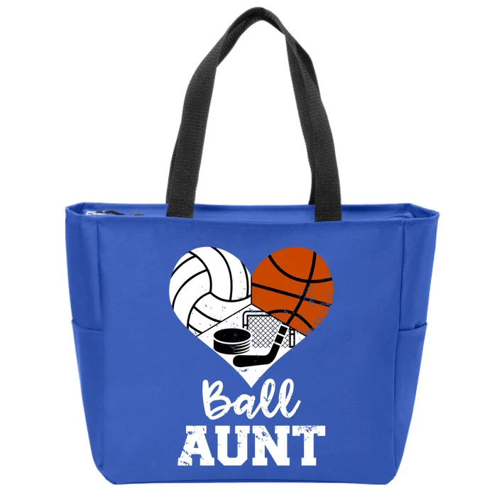 Ball Aunt Heart Funny Volleyball Basketball Hockey Aunt Cool Gift Zip Tote Bag