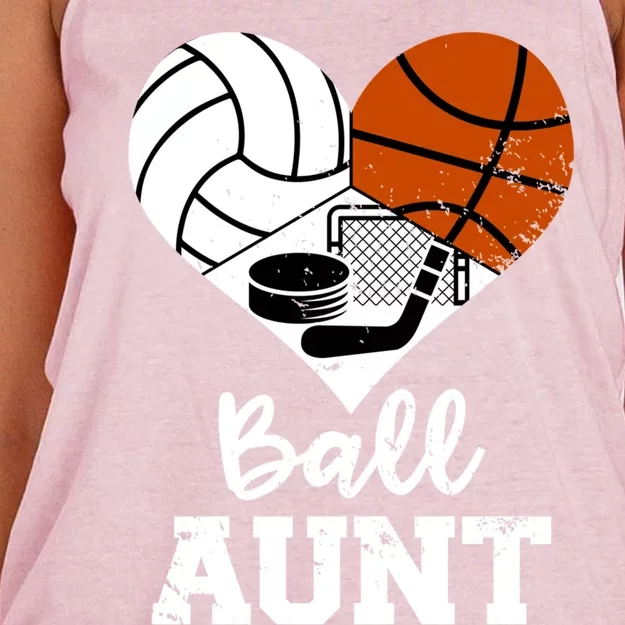 Ball Aunt Heart Funny Volleyball Basketball Hockey Aunt Cool Gift Women's Knotted Racerback Tank