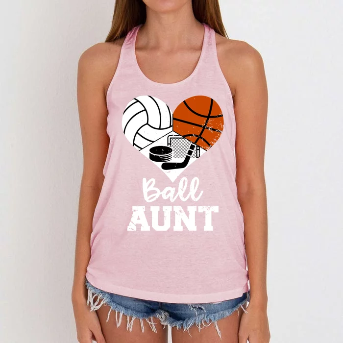 Ball Aunt Heart Funny Volleyball Basketball Hockey Aunt Cool Gift Women's Knotted Racerback Tank