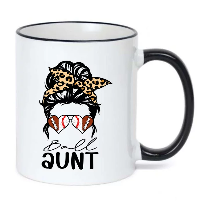 Ball Aunt Heart Messy Bun Football Baseball Aunt Funny Gift Black Color Changing Mug