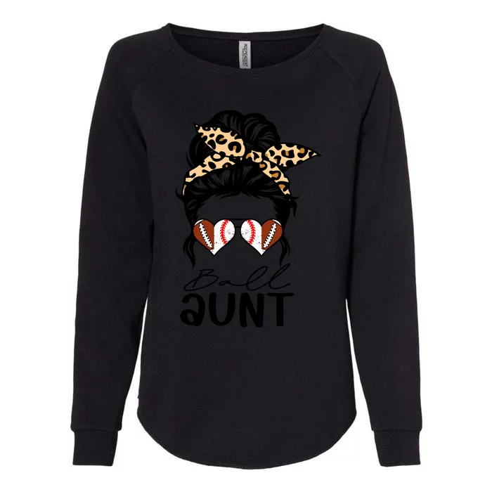 Ball Aunt Heart Messy Bun Football Baseball Aunt Funny Gift Womens California Wash Sweatshirt