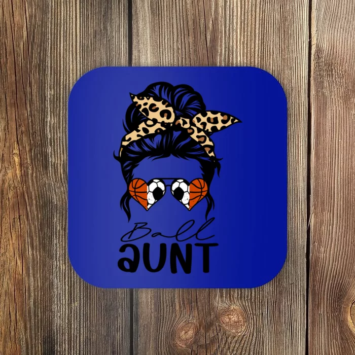 Ball Aunt Heart Messy Bun Soccer Basketball Aunt Great Gift Coaster