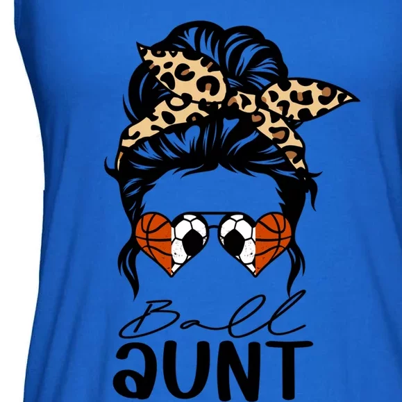 Ball Aunt Heart Messy Bun Soccer Basketball Aunt Great Gift Ladies Essential Flowy Tank