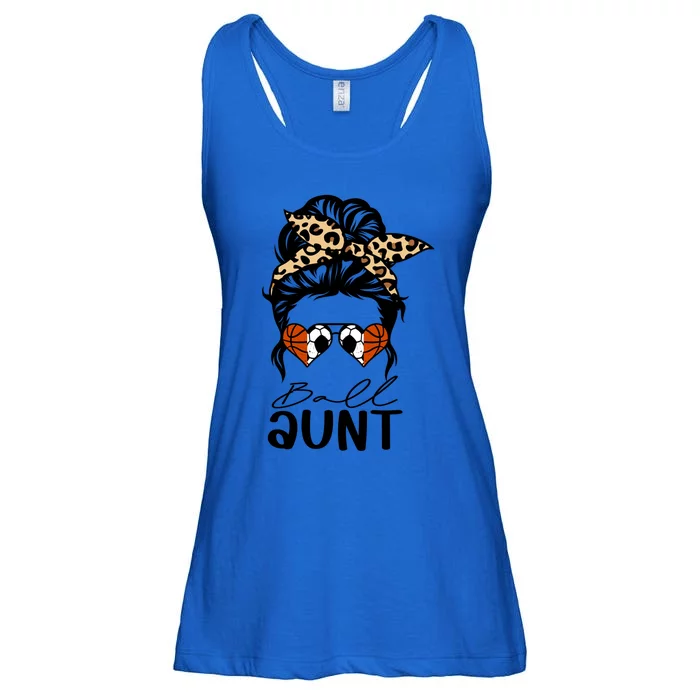 Ball Aunt Heart Messy Bun Soccer Basketball Aunt Great Gift Ladies Essential Flowy Tank