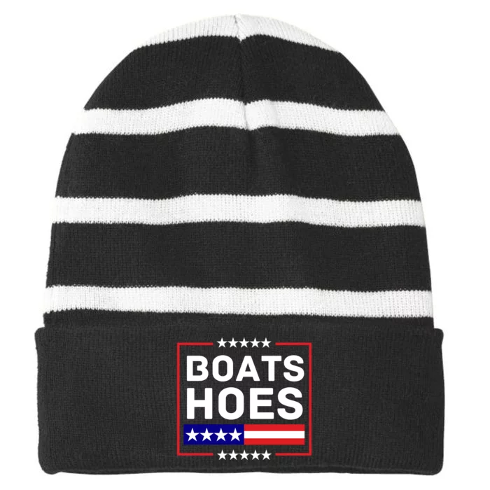 Boats And Hoes 2024 Election Funny Striped Beanie with Solid Band