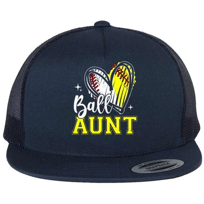 Ball Aunt Heart Baseball Softball Auntie Mothers Day Cute Gift Flat Bill Trucker Hat