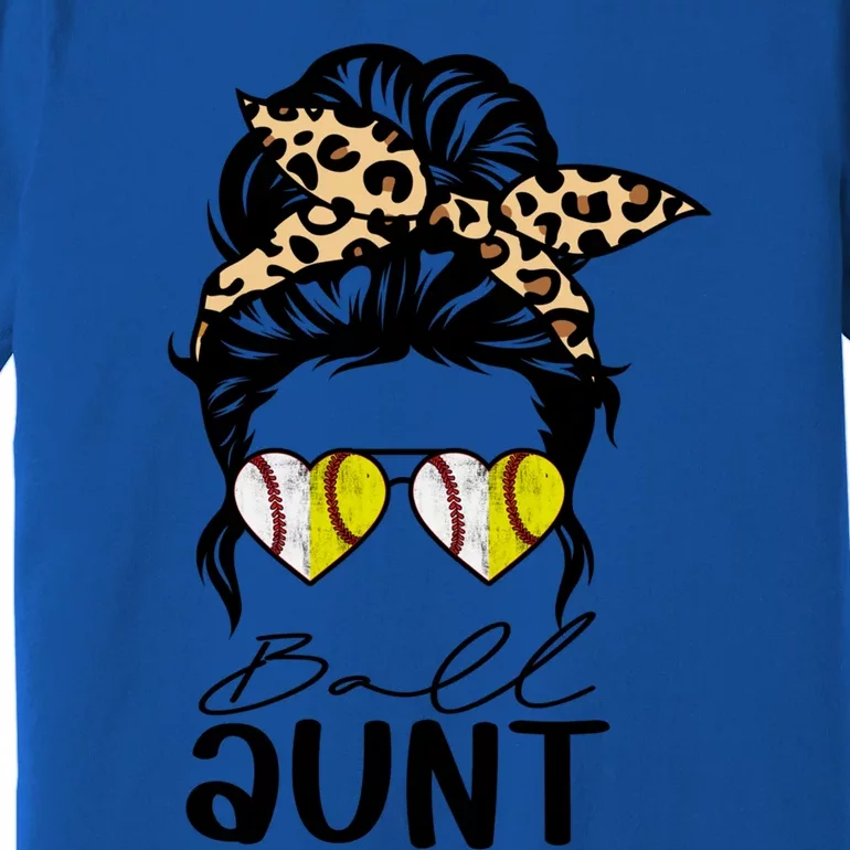 Ball Aunt Heart Messy Bun Softball Baseball Aunt Gift Premium T-Shirt