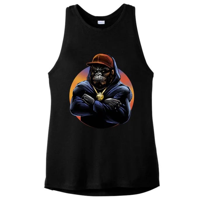 Bad Ass Hip Hop Monkey Ladies Tri-Blend Wicking Tank