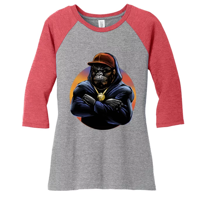 Bad Ass Hip Hop Monkey Women's Tri-Blend 3/4-Sleeve Raglan Shirt