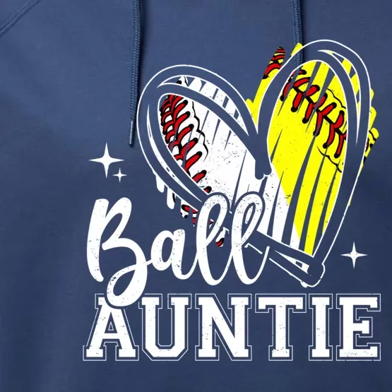 Ball Auntie Heart Baseball Softball Aunt Meaningful Gift Performance Fleece Hoodie