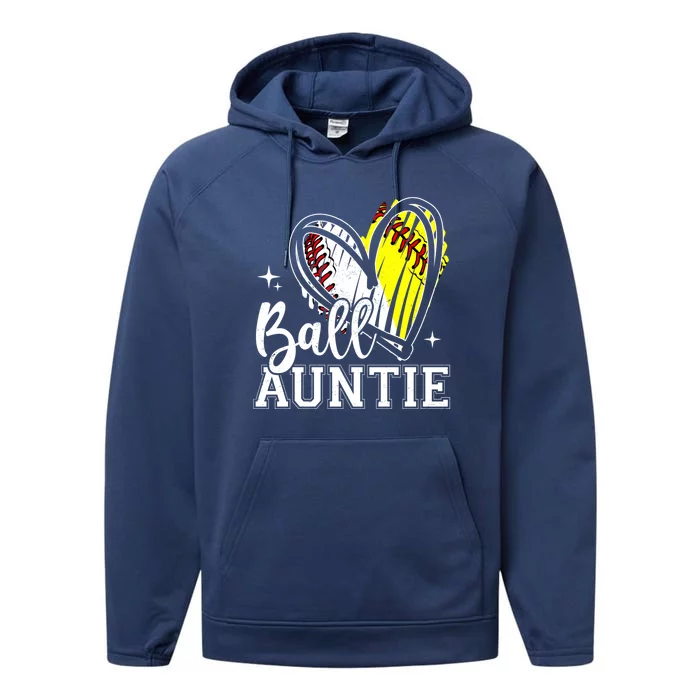 Ball Auntie Heart Baseball Softball Aunt Meaningful Gift Performance Fleece Hoodie