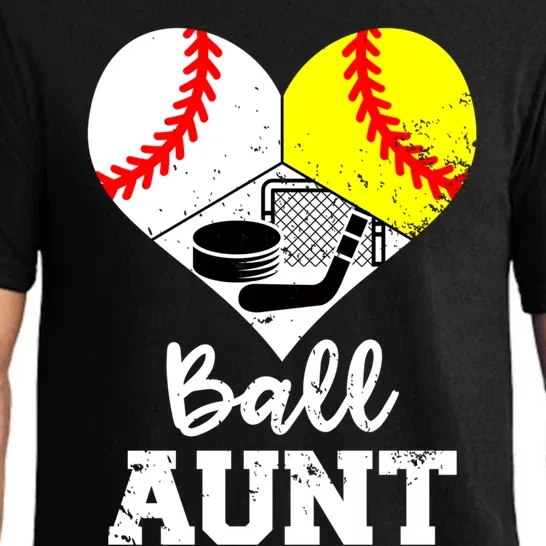 Ball Aunt Heart Funny Baseball Softball Hockey Aunt Meaningful Gift Pajama Set