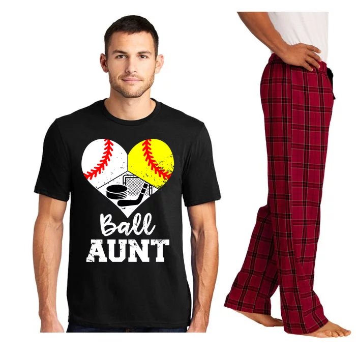 Ball Aunt Heart Funny Baseball Softball Hockey Aunt Meaningful Gift Pajama Set