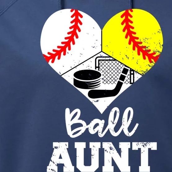 Ball Aunt Heart Funny Baseball Softball Hockey Aunt Meaningful Gift Performance Fleece Hoodie