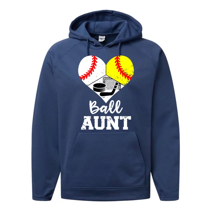 Ball Aunt Heart Funny Baseball Softball Hockey Aunt Meaningful Gift Performance Fleece Hoodie