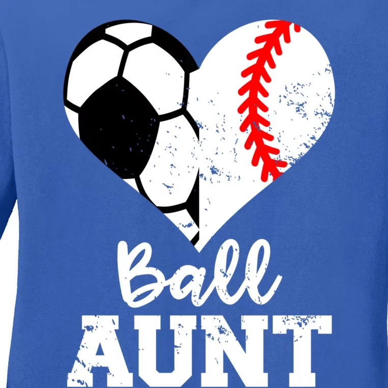 Ball Aunt Heart Funny Soccer Baseball Aunt Gift Ladies Long Sleeve Shirt