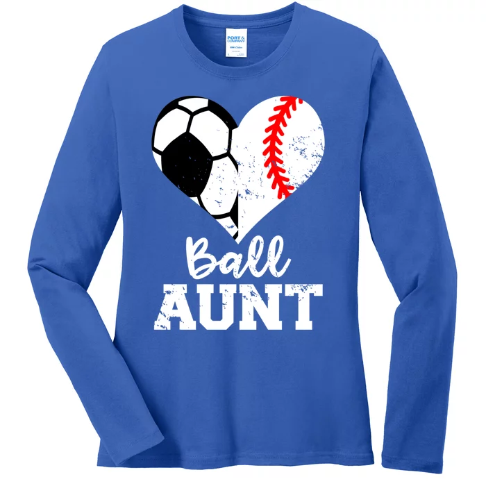 Ball Aunt Heart Funny Soccer Baseball Aunt Gift Ladies Long Sleeve Shirt