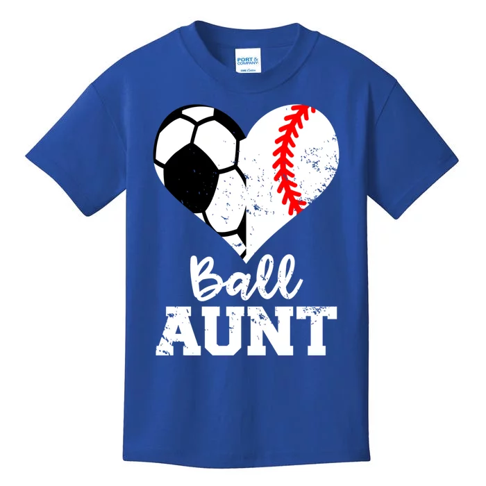 Ball Aunt Heart Funny Soccer Baseball Aunt Gift Kids T-Shirt