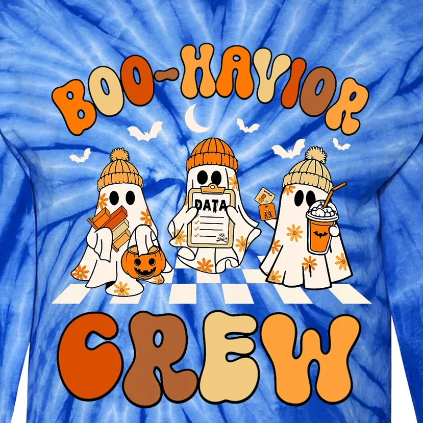 Behavior Analyst Halloween Aba Cute Ghost Boo Havior Crew Tie-Dye Long Sleeve Shirt