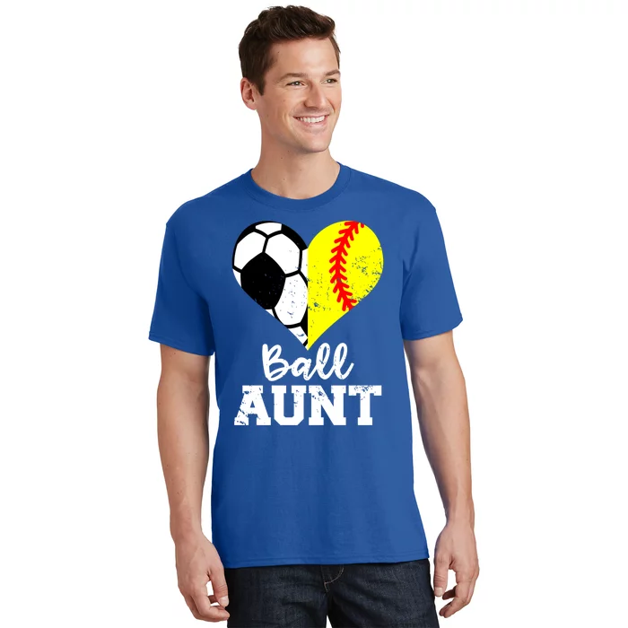 Ball Aunt Heart Funny Soccer Softball Aunt Gift T-Shirt