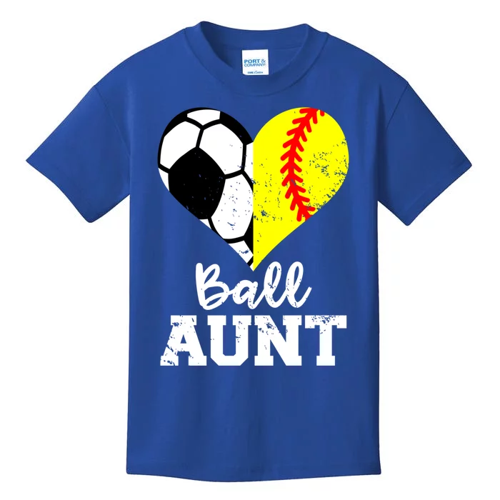 Ball Aunt Heart Funny Soccer Softball Aunt Gift Kids T-Shirt