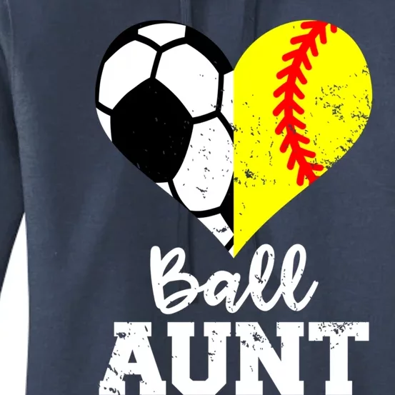 Ball Aunt Heart Funny Soccer Softball Aunt Gift Women's Pullover Hoodie