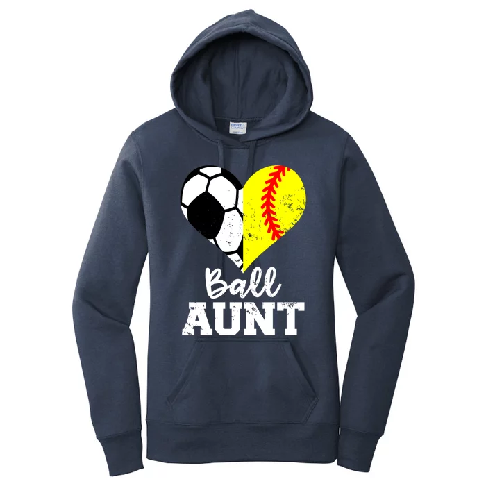 Ball Aunt Heart Funny Soccer Softball Aunt Gift Women's Pullover Hoodie