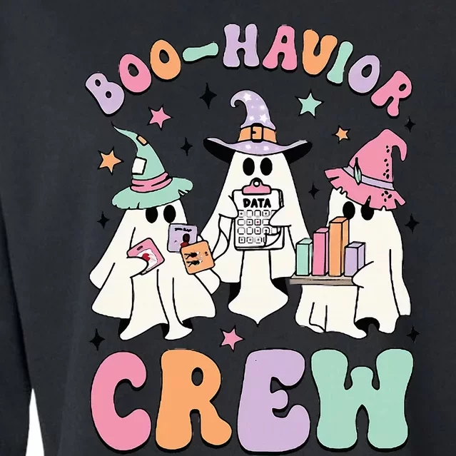 Behavior Analyst Halloween Aba Cute Ghost Boo Havior Crew Cropped Pullover Crew