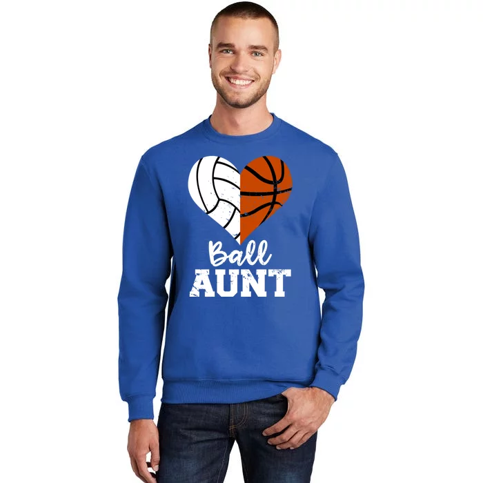 Ball Aunt Heart Funny Volleyball Basketball Aunt Funny Gift Tall Sweatshirt