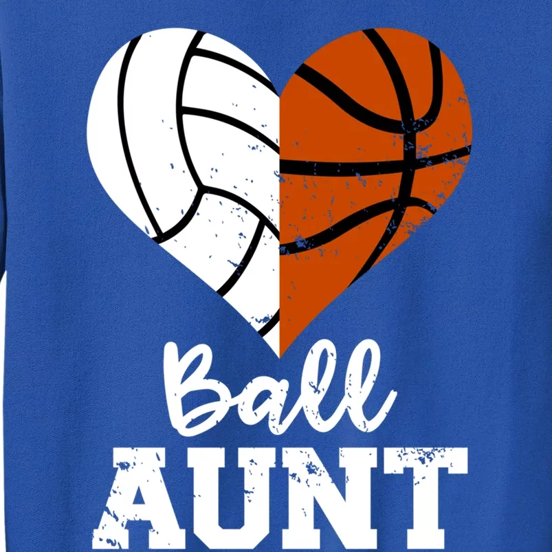 Ball Aunt Heart Funny Volleyball Basketball Aunt Funny Gift Tall Sweatshirt