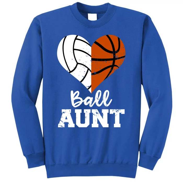 Ball Aunt Heart Funny Volleyball Basketball Aunt Funny Gift Tall Sweatshirt