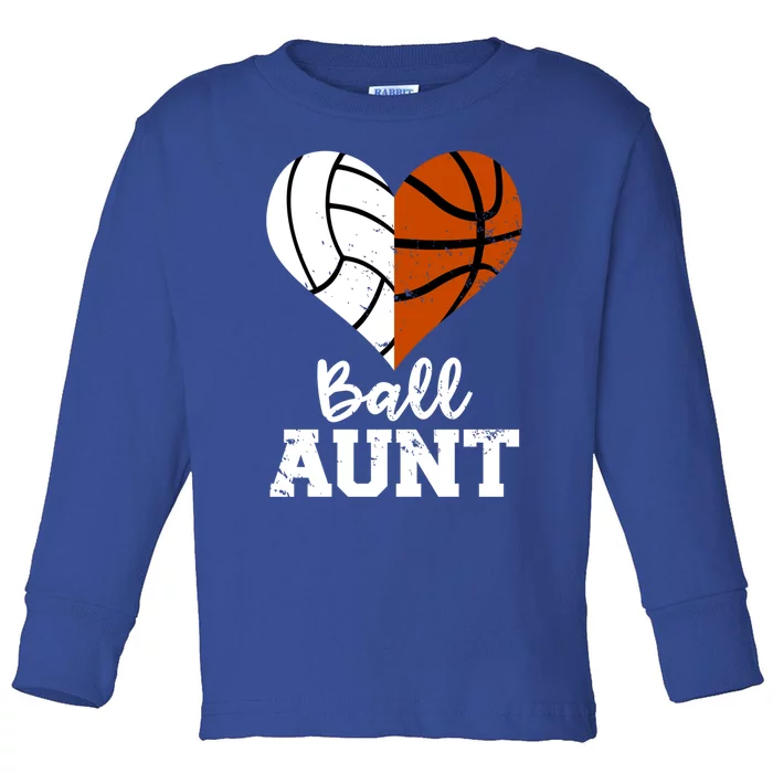 Ball Aunt Heart Funny Volleyball Basketball Aunt Funny Gift Toddler Long Sleeve Shirt