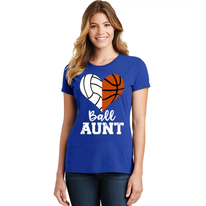 Ball Aunt Heart Funny Volleyball Basketball Aunt Funny Gift Women's T-Shirt