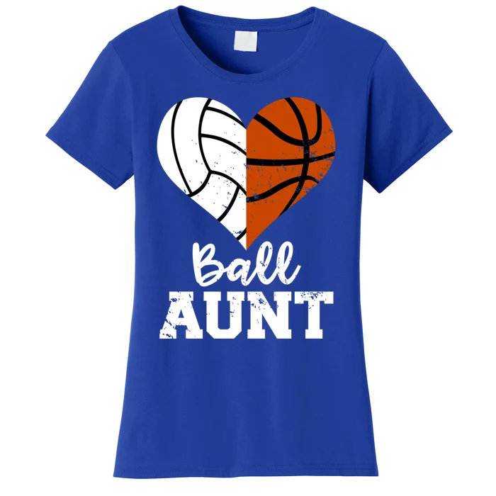 Ball Aunt Heart Funny Volleyball Basketball Aunt Funny Gift Women's T-Shirt