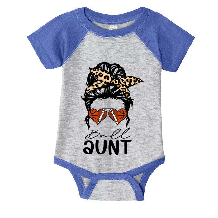 Ball Aunt Heart Messy Bun Football Basketball Aunt Gift Infant Baby Jersey Bodysuit