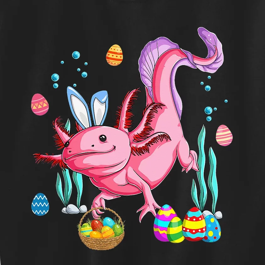 Bunny Axolotl Hunting Easter Eggs Basket Kids Sweatshirt