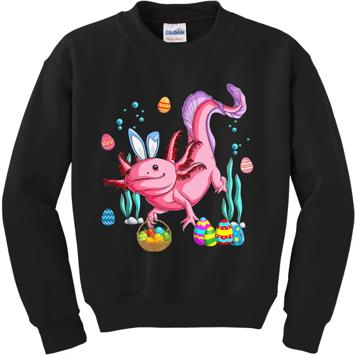 Bunny Axolotl Hunting Easter Eggs Basket Kids Sweatshirt