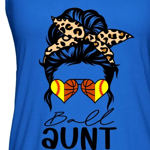 Ball Aunt Heart Messy Bun Softball Basketball Aunt Gift Ladies Essential Flowy Tank