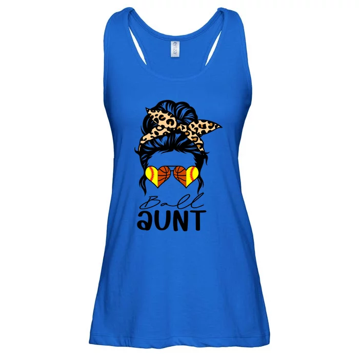 Ball Aunt Heart Messy Bun Softball Basketball Aunt Gift Ladies Essential Flowy Tank