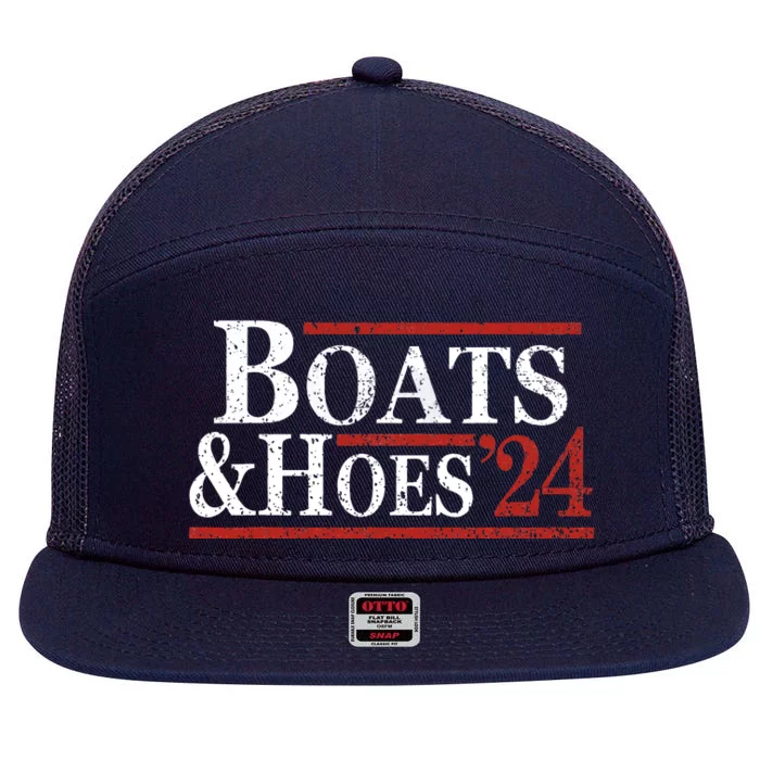 Boats And Hoes 2024 Funny Summer Beach Vacation 7 Panel Mesh Trucker Snapback Hat