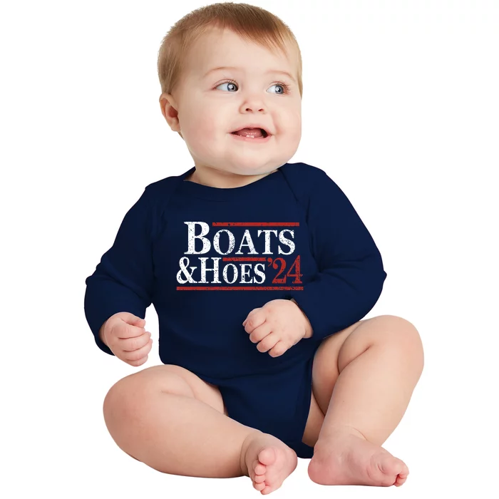 Boats And Hoes 2024 Funny Summer Beach Vacation Baby Long Sleeve Bodysuit