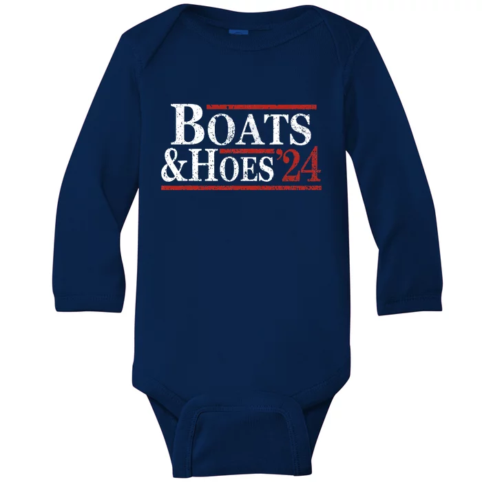 Boats And Hoes 2024 Funny Summer Beach Vacation Baby Long Sleeve Bodysuit