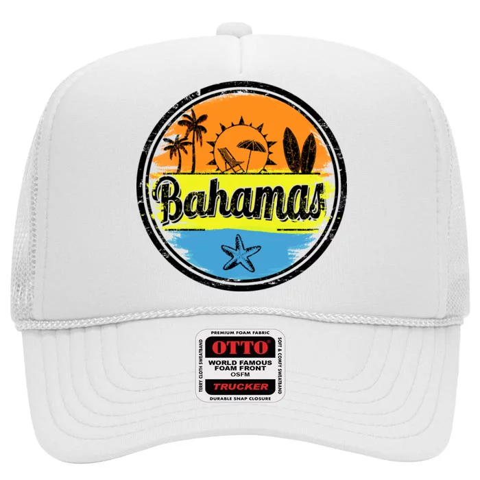 Bahamas Retro Circle High Crown Mesh Trucker Hat