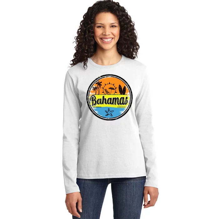 Bahamas Retro Circle Ladies Long Sleeve Shirt