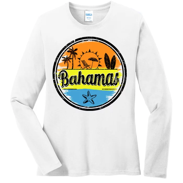 Bahamas Retro Circle Ladies Long Sleeve Shirt