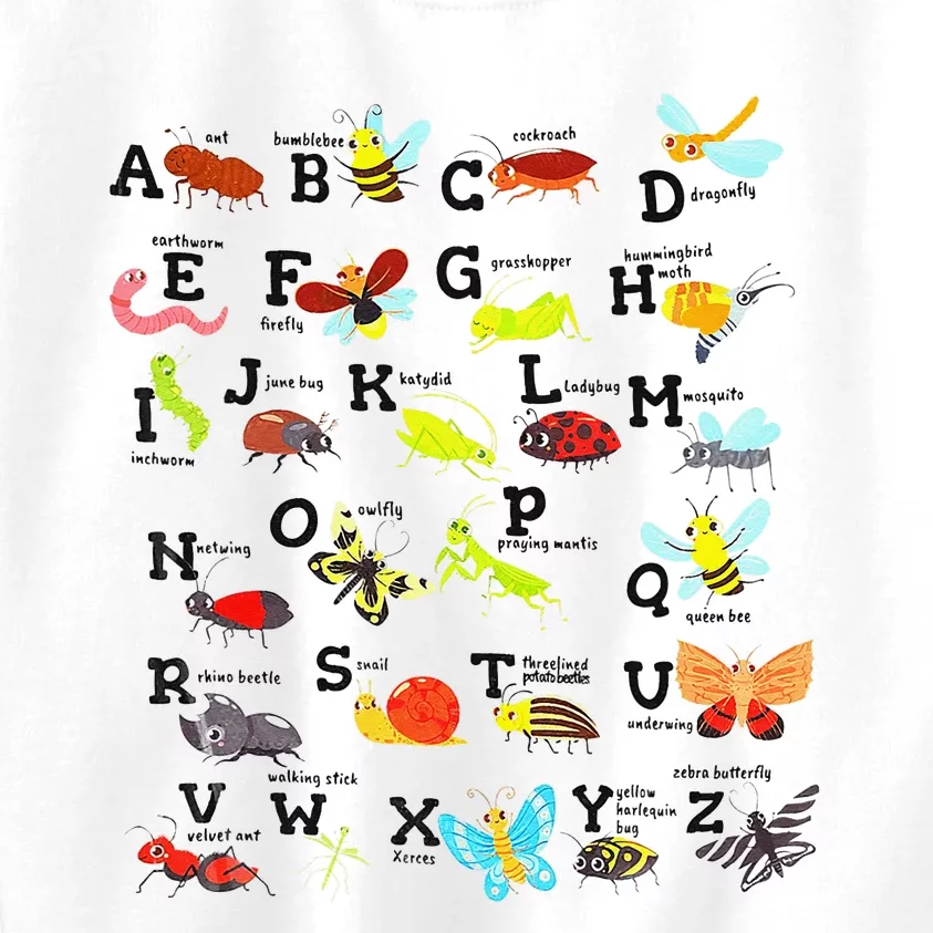 Bug Alphabet Insect Alphabet Back to School Alphabet Kids Sweatshirt