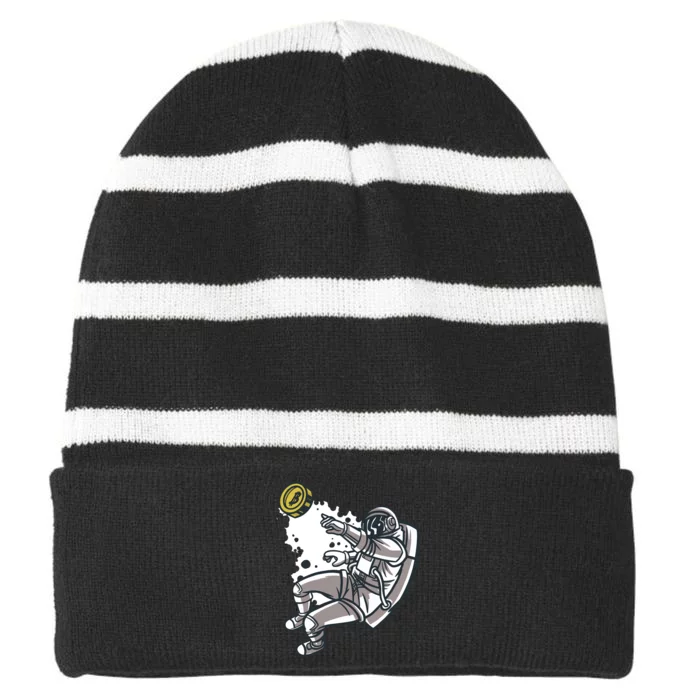 Bitcoin Astronaut In Space Striped Beanie with Solid Band