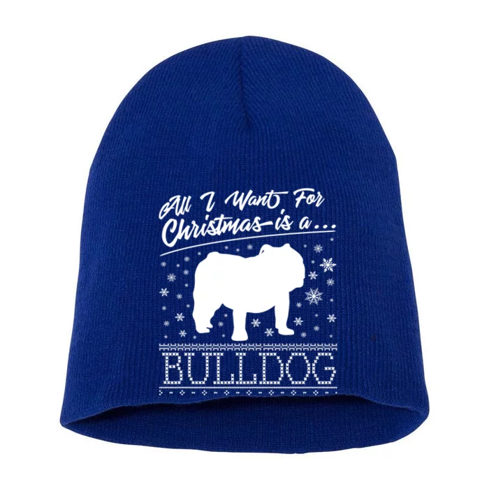 Bulldog All I Want For Christmas Gift Short Acrylic Beanie