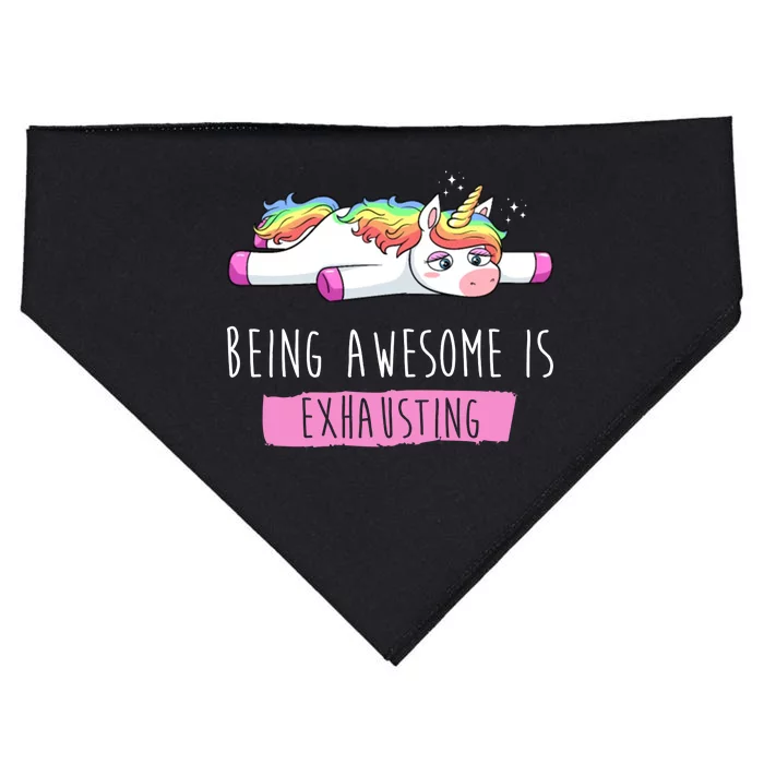 Being Awesome Is Exhausting Funny Unicorn USA-Made Doggie Bandana