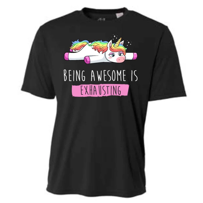 Being Awesome Is Exhausting Funny Unicorn Cooling Performance Crew T-Shirt